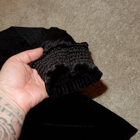 Caffe Marrakesh stretch black velvet blouse women's L long sleeve goth witchy - Picture 3 of 5